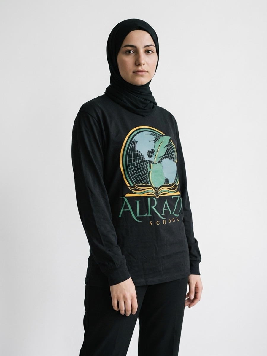Black Long Sleeve shirt with the Al-Razi School logo