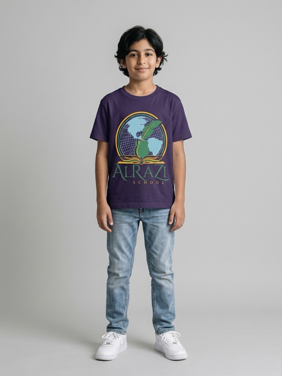 Navy Blue Short Sleeve shirt with the Al-Razi School logo